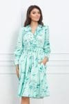 Rochie Dy Fashion bleu cu imprimeuri florale si volane pe bust