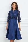 Rochie Dy Fashion bleumarin cu dantela la bust si fusta satinata