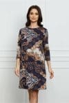 Rochie Dy Fashion bleumarin cu imprimeu maro si buzunare