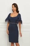 Rochie Dy Fashion bleumarin cu pene la maneci si insertie stralucitoare