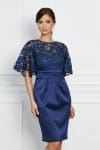 Rochie Dy Fashion bleumarin din tafta cu dantela florala la bust