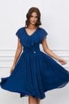 Rochie Dy Fashion bleumarin din voal cu volanas la bust