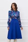 Rochie Dy Fashion clos albastra cu imprimeu rosu la bust