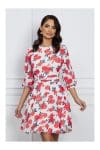 Rochie Dy Fashion din voal alba cu flori rosii
