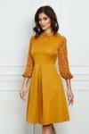 Rochie Dy Fashion galbena cu imprimeu pe maneci si guler