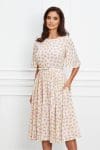 Rochie Dy Fashion ivory cu floricele colorate si curea in talie