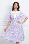 Rochie Dy Fashion lila cu imprimeu si bust din voal