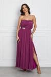 Rochie Dy Fashion lunga mov pruna cu accesoriu in talie