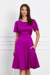 Rochie Dy Fashion magenta cu aplicatii stralucitoare la baza gatului si curea