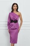 Rochie Dy Fashion magenta din satin cu broderie in talie