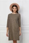 Rochie Dy Fashion maro cu imprimeu pepit si buzunare
