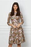 Rochie Dy Fashion maro cu imprimeuri florale albe