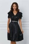 Rochie Dy Fashion neagra cu accesoriu in talie