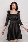 Rochie Dy Fashion neagra cu pene la umeri si pliuri pe bust