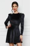 Rochie Dy Fashion neagra din catifea cu franjuri la umeri