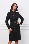 Rochie Dy Fashion neagra din tweed cu nasturi si curea