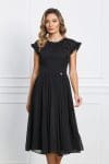 Rochie Dy Fashion neagra din voal cu volanas la maneci