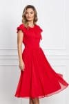 Rochie Dy Fashion rosie din voal cu volanas la maneci