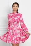 Rochie Dy Fashion scurta fucsia cu imprimeuri si curea in talie