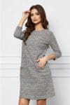 Rochie Dy Fashion scurta gri cu picatele colorate si buzunare