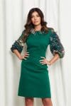 Rochie Dy Fashion verde cu imprimeuri pe guler si maneci