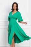 Rochie Dy Fashion verde cu maneca dubla si crepeu