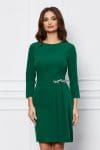 Rochie Dy Fashion verde cu pliuri si accesoriu in talie