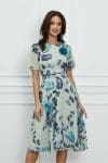 Rochie Dy Fashion verde mint cu imprimeu albastru si floare 3D