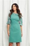 Rochie Dy Fashion verde mint cu imprimeuri florale albe pe guler si maneci