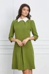 Rochie Dy Fashion vernil cu guler alb si pliu pe fusta