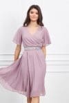 Rochie Ella Collection Amy roz cu pliuri la bust si cordon in talie