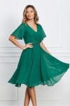 Rochie Ella Collection Amy verde cu pliuri la bust si cordon in talie