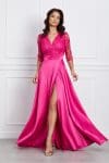 Rochie Ella Collection Asia lunga fucsia intens din tafta cu broderie la bust