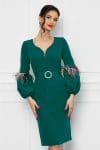 Rochie Ella Collection Kely verde cu pene pe maneci