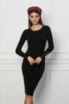 Rochie Ema neagra din tricot reiat cu nasturi la baza manecilor