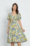 Rochie Fabia bleu cu imprimeu galben