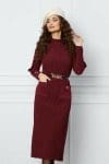 Rochie Gabriela bordo cu buzunare si curea in talie