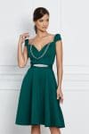 Rochie Gabriela verde din neopren cu aplicatie tip lant si curea in talie