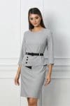 Rochie Gianina gri cu peplum si curea in talie
