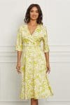 Rochie Ginette alba cu imprimeu floral galben