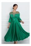 Rochie Iarina verde cu strasuri la bust si curea in talie