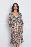 Rochie Ilaria bej cu animal print colorat