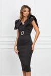 Rochie Ilinca neagra din neopren cu volane la maneci si curea in talie