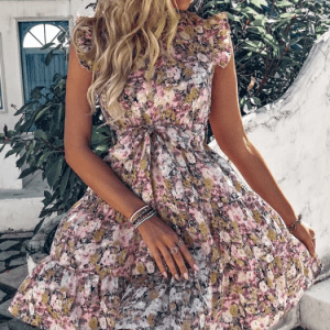 Rochie Ilka scurta lejera din material sintetic multicolor DRGR0029 Dargen