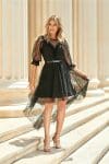 Rochie Ilona neagra cu trena si curea in talie