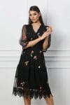 Rochie Jasmine neagra cu buline si broderie