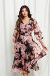 Rochie Katerina neagra cu imprimeuri roz