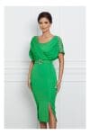 Rochie Larisa verde cu perlute si curea in talie