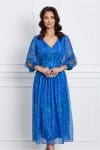 Rochie Leonard Collection albastra cu imprimeu verde