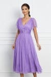 Rochie Leonard Collection lila din matase cu strasuri in talie